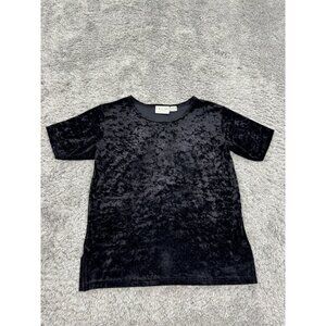 Vtg Cassini Collection Top Womans Medium Black Velvet Short Sleeve Blouse Shirt